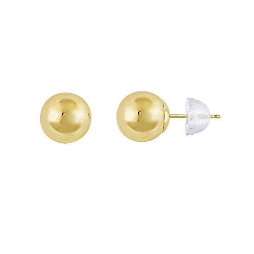 14KT YELLOW GOLD BALL STUD EARRINGS WITH COMFORT SILICONE BACK FREE BOX! 